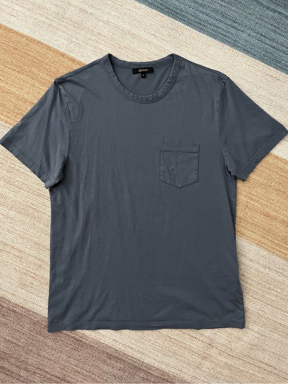 Quince Pima Cotton Luxe Touch pocket tee men’s small steel blue